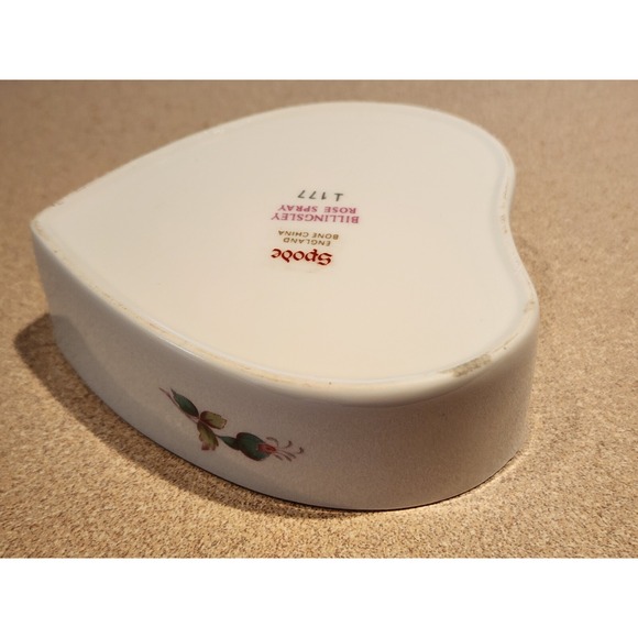 Spode Billingsley Rose Spray Jewelry Trinket Box Bone China Heart Shaped England - Picture 12 of 16